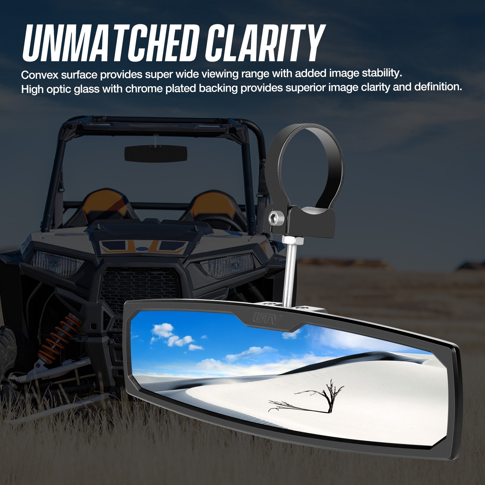 Patent Design Aluminum Curved Rearview Mirrors fits 1.75-2 Mount for Polaris RZR Can-Am X3 Kawasaki Yamaha Xprite 17.5 UTV Rear View Center Mirror w/ Interior Lights and Rocker Switch 