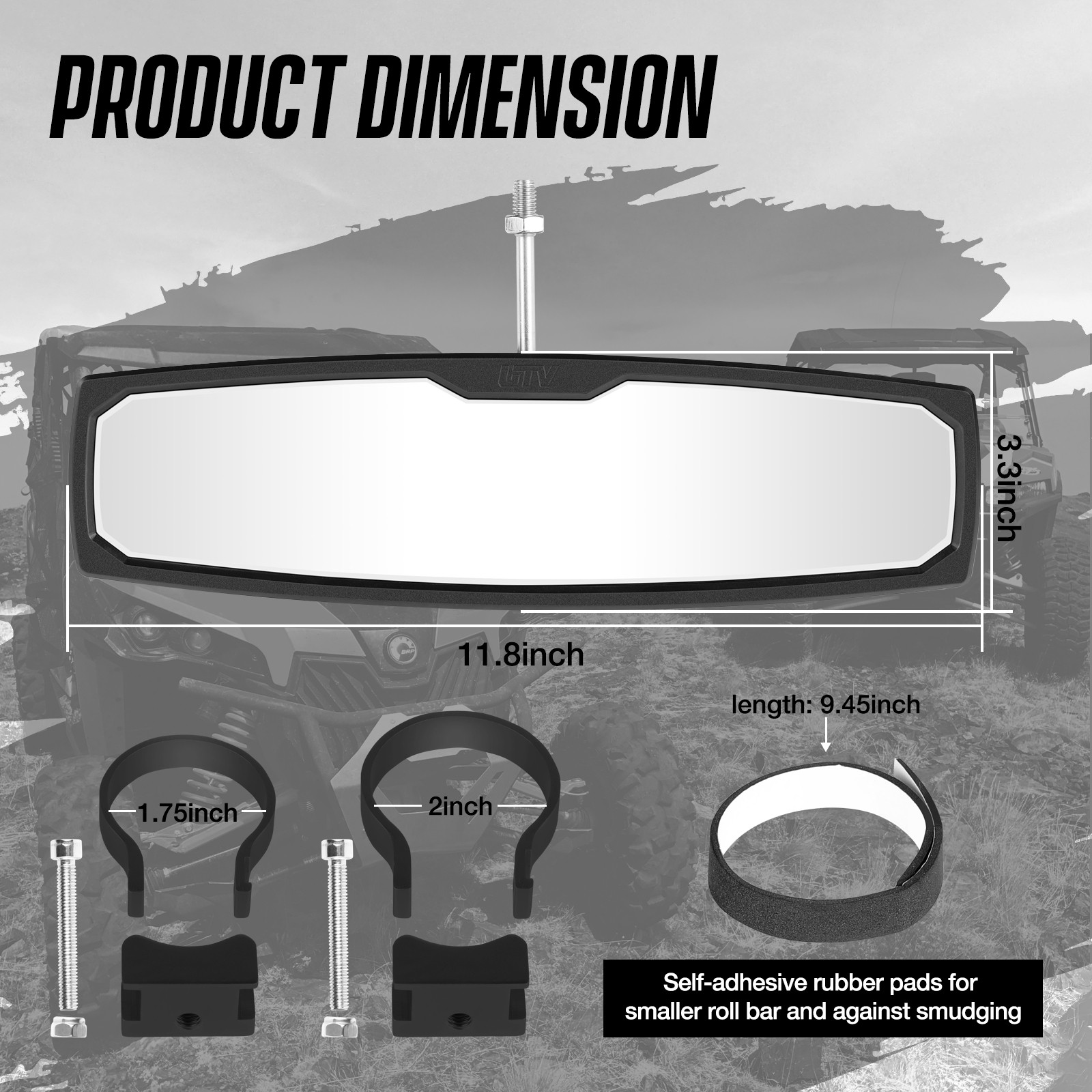 Kawasaki Honda Pioneer 15 Clear UTV Center Mirror with Convex Design and Mounting Clamps 1.75 Roll Bar for 2021 RZR MAIMEIMI Rearview Mirror Arctic Cat Wildcat 