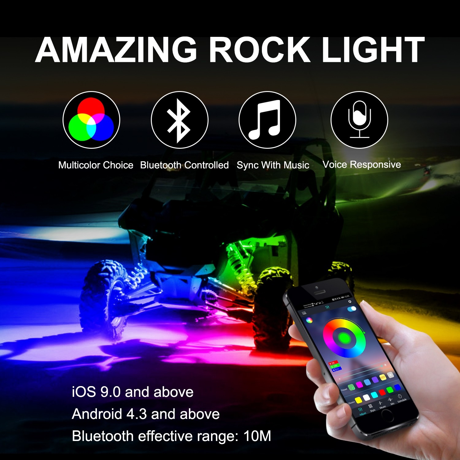 OFFROADTOWN RGB Rock Light Kits, RGB LED Rock Lights with 12 pods