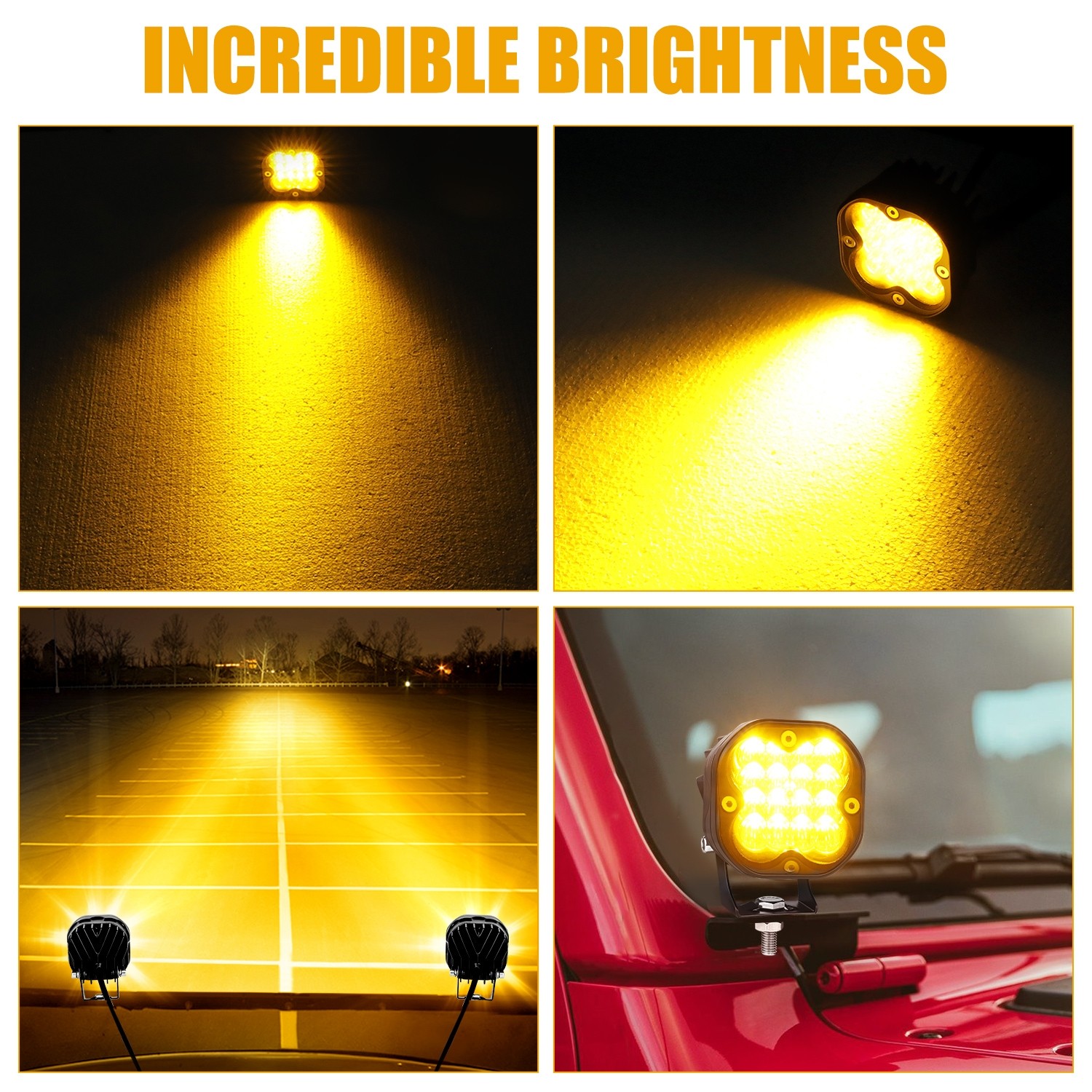 RUN-D Amber Cube Led Driving Lights 3 inch CREE Off Road Lights Amber LED 1 Pair 