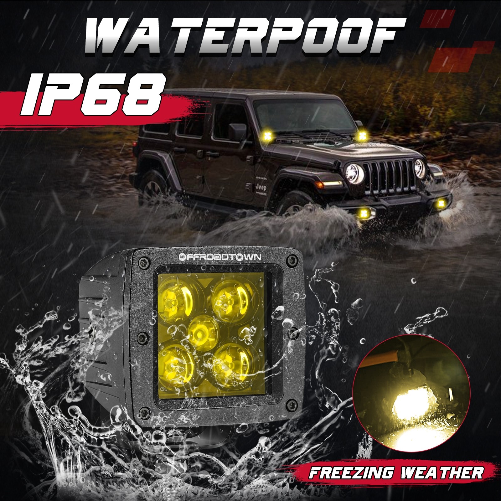 OFFROADTOWN Yellow LED Pods, 100W 2PCS 3 Inch CREE LED Cube Lights Spot  Beam Off Road Driving Light LED Pod Lights Square LED Cubes Yellow Fog  Light LED Ditch Light for Truck