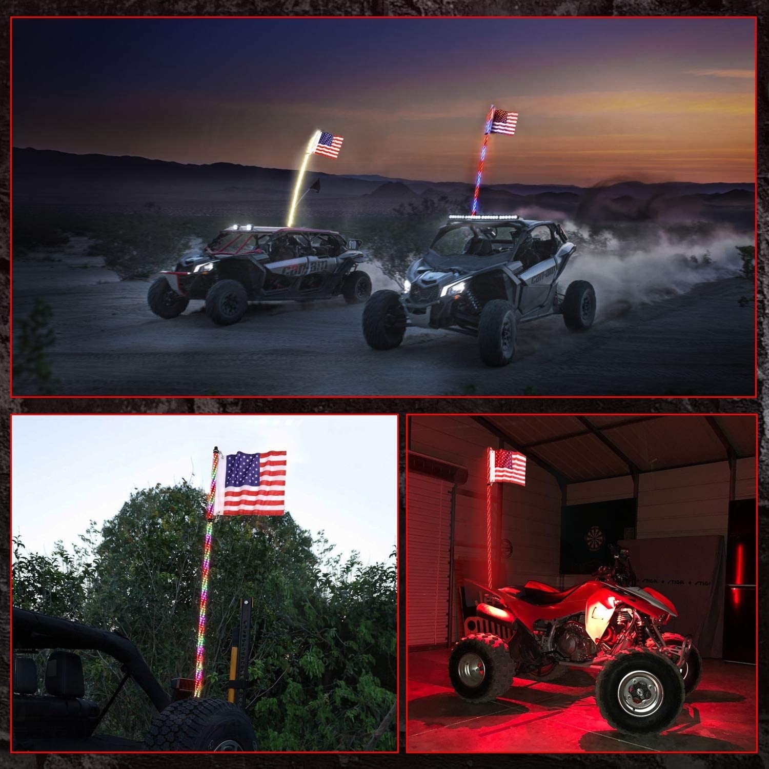 NF NIGHTFIRE 5FT Deluxe 360° Spiral Chasing Dancing Lighted Whip LED Antenna Light Whips for ATV Safety Flag Light UTV LED Whip for Polaris RZR Can Am Maverick X3 w/Remote Control 59 Inch / 2 pc 