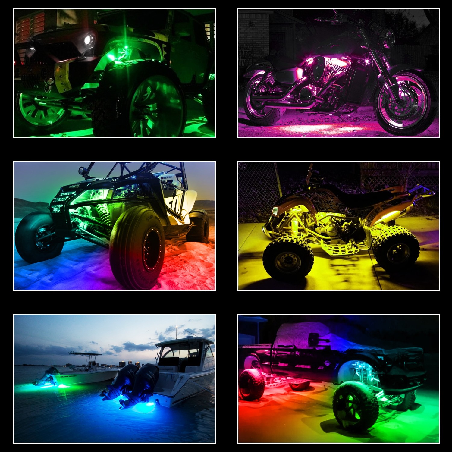 RGB LED Rock Lights with 12 pods Lights Multicolor Neon Trail Rig Lights Underglow Wheel Well Rock Lights for UTV ATV SUV Off Road Truck Boat OFFROADTOWN RGB Rock Light Kits 