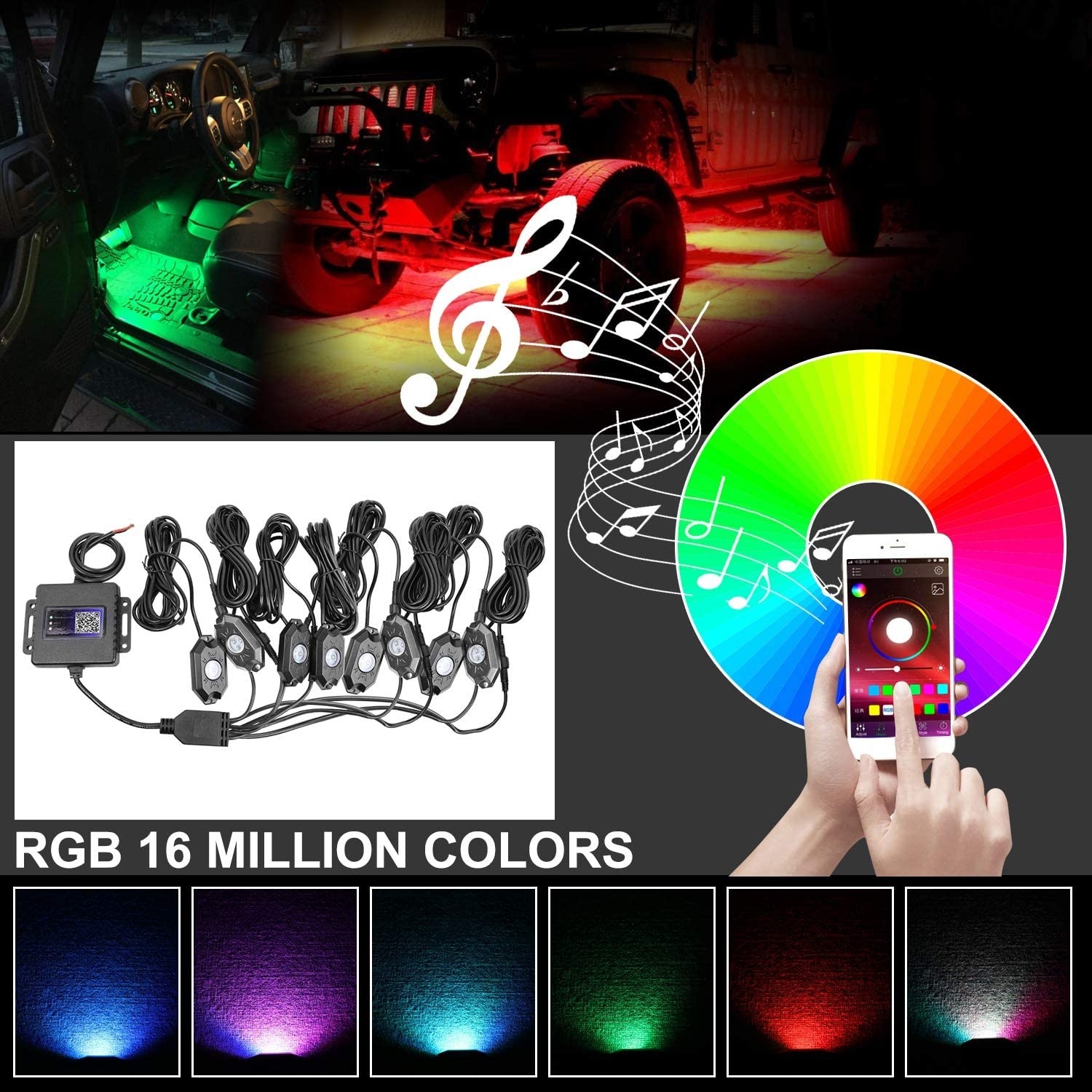 RGB Rock Light Kits, OFFROADTOWN RGB LED Rock Lights with 8 pods 