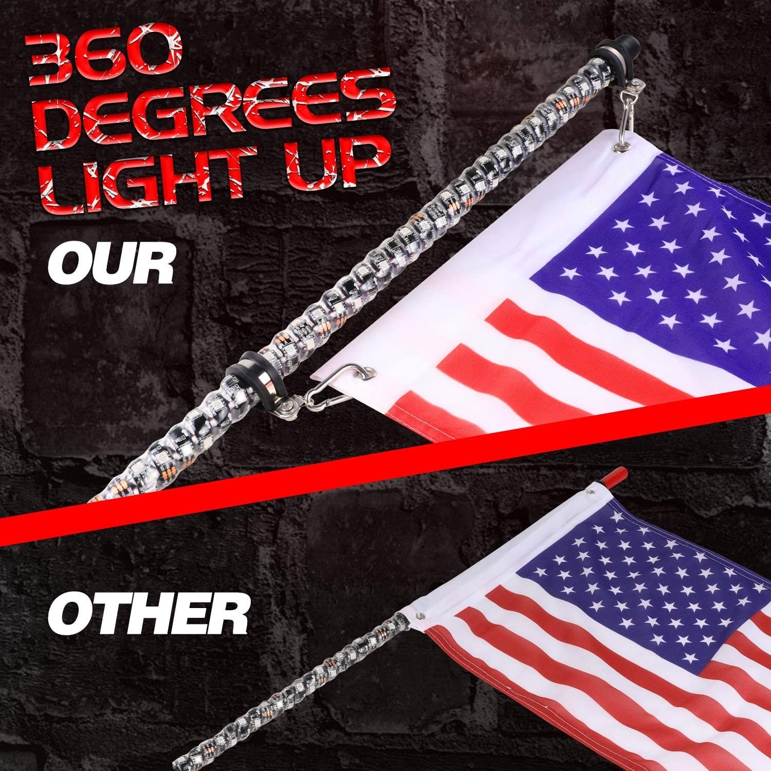Yvoone-Auto 4FT RF Remote Control 360° Sprial RGB LED Whips light with Hookup and American Flag Antenna Light For Off Road Vehicle ATV UTV RZR Jeep Trucks Dunes 