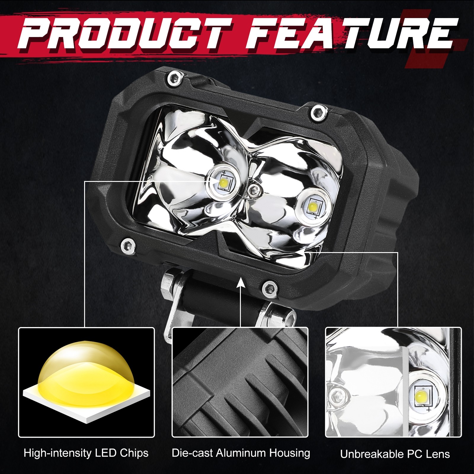 OFFROADTOWN 3" 100W LED Pod Lights - Spot/Flood Combo Beam For Trucks, Jeeps, UTVs (2 Pack)
