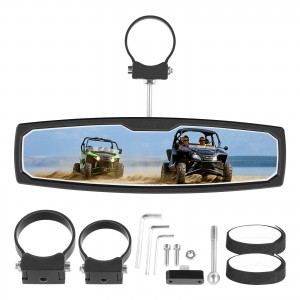 WOOSTAR 15 Wide Center Rear View Mirror with 2 Clamps Replacement for ATV UTV Yamaha Viking Can-am Commander Motorcycle Dirtbike Black Kawasaki MULE POLARIS RZR 