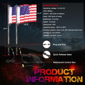 OFFROADTOWN LED Whip Lights, 2PCS 3FT RF Remote Control Spiral Lighted Whips RGB Dancing/Chasing Light Antenna LED Whips for UTV ATV RZR Off-Road Trucks Pickup 4X4 Buggy Dune 
