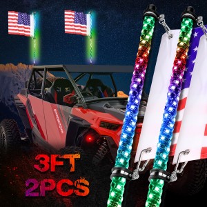 Recoil Single 3ft Spiral Lighted RGB LED Dancing/Chasing Whip Light with Smartphone App and RF Controller 2pcs 3ft with Flag for UTV ATV Jeep Truck 4X4 SXS Buggy Dune 
