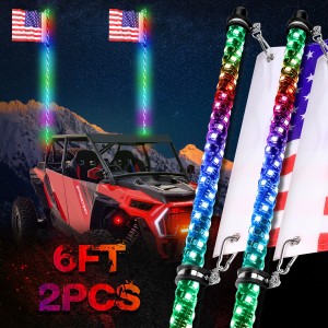 Bestauto Led Whip Lights RGB Color Lighted Whips for UTV 6ft Led CB Antenna 2pcs Off-road Whip Remote Wireless Control LED Whips for Sand Dune Buggy UTV ATV Polaris Accessories RZR 4X4 Truck Jeep 
