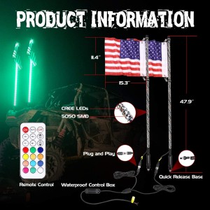 LED Whip Lights, OFFROADTOWN 2PCS 4FT RF Remote Control Spiral Lighted Whips RGB Dancing/Chasing Light Antenna LED Whips For ATV UTV RZR Off-Road Jeep Trucks 4X4 Buggy Dune 
