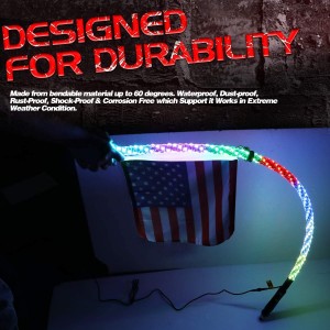 LED Whip Light with Flag, OFFROADTOWN 5FT Spiral RGB Chase Light RF Remote Controlled LED RGB Whip Lights Pole 360° Twisted Antenna Light With Dancing Light for Off- Road ATV UTV RZR Jeep Trucks Dune 