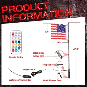 LED Whip Lights, OFFROADTOWN 4FT RF Remote Controlled LED RGB Whip Lights 360° Twisted Antenna Light With Dancing/Chasing Light For Off- Road ATV UTV RZR Jeep Trucks Dune 4 Wheeler