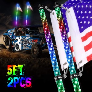 Pair with Flag for UTV ATV Jeep Truck 4X4 SXS Buggy Dune Recoil DLWP-5P 5ft Dynamic RGB LED Dancing/Chasing Whip Light with Smartphone App and RF Controller 