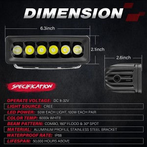 OFFROADTOWN 2PCS 6inch LED Light Bar Off Road Driving Light bar 100W LED Pods LED Work Lights for UTV ATV Motor Offroad Truck Pickup Car Tractor Trailers SUV Boat