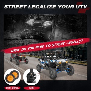 UTV Turn Signal Kit, OFFROADTOWN Universal Street Legal Kit With Toggle Switch and Horn Kit Amber LED Emergency Light for UTV Pioneer RZR Can-Am Polaris Kawasaki 