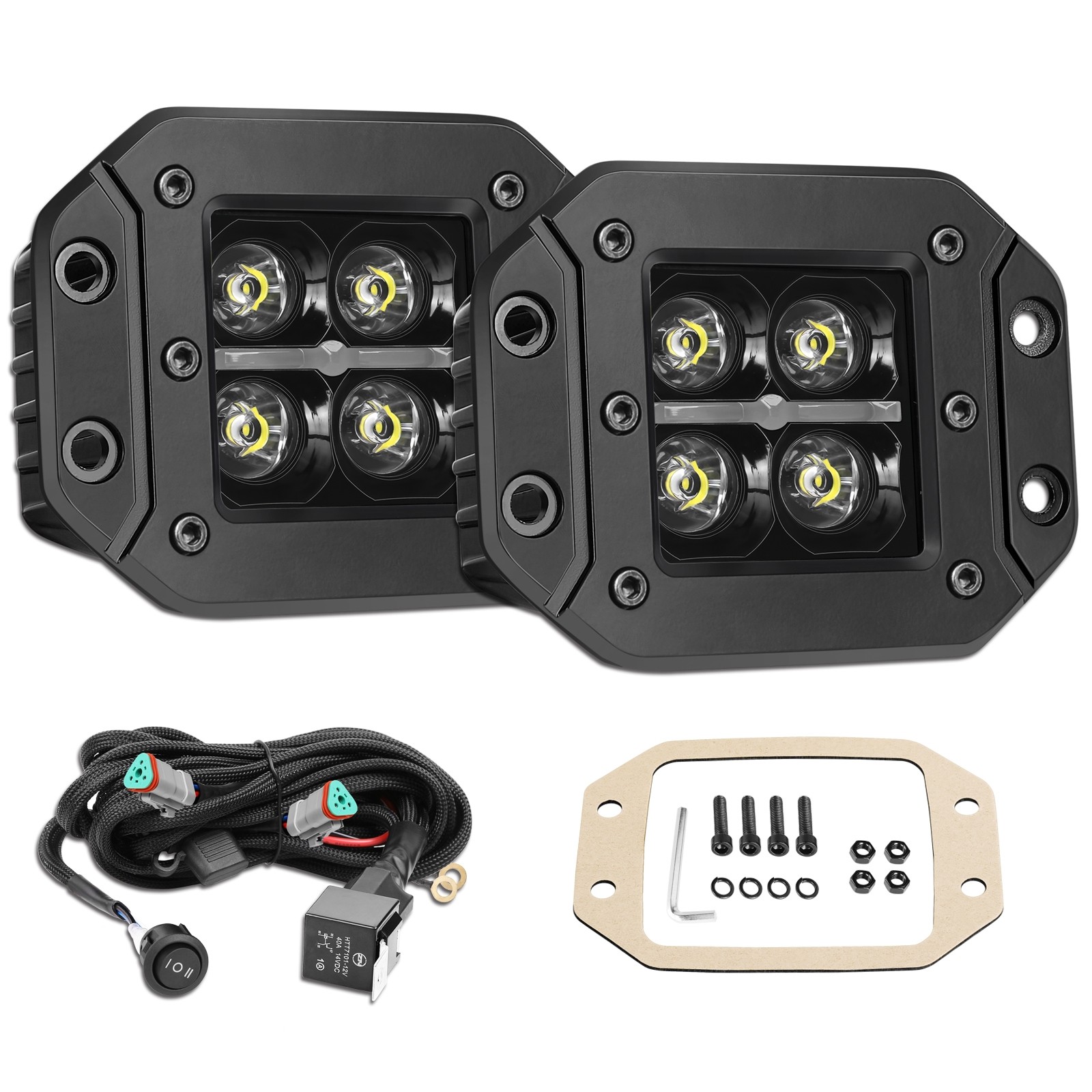 Flush Mount LED Pods, OFFROADTOWN 2PCS 5'' 80W CREE LED Work Light with