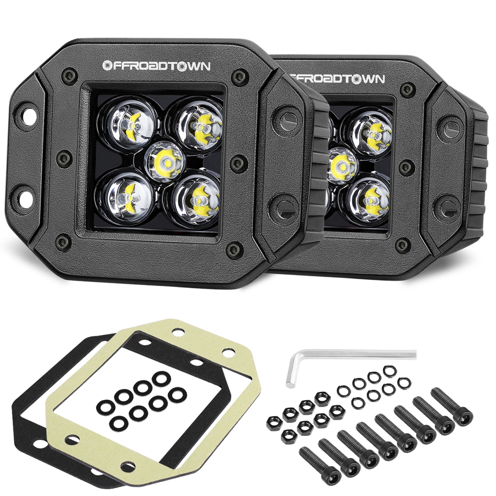  OFFROADTOWN Flush Mount LED Pods, 2PCS 100W 5 Inch CREE LED Pod Flush Off Road LED Driving Light Spot Beam LED Fog Light Reserve Light Waterproof LED Bumper Lights for Trucks UTV ATV Off Road Boat 
