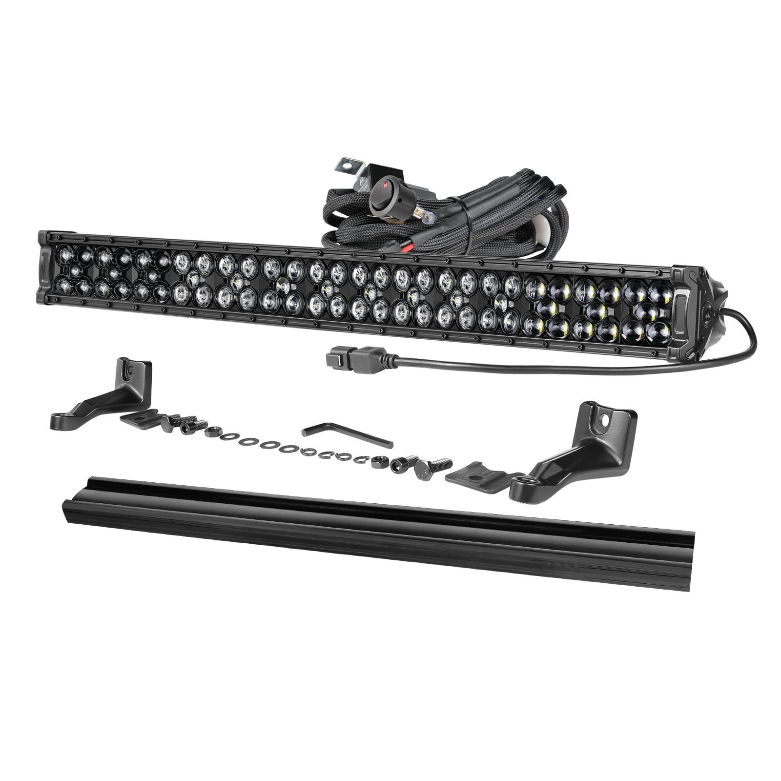 OFFROADTOWN 30'' 490W LED Light Bar with Wiring Harness and Black Cover Off Road Driving Light LED Fog Lights IP68 Waterproof LED Work Light Bar for Truck Pickup UTV SUV Jeep Ford Bronco Can-Am 