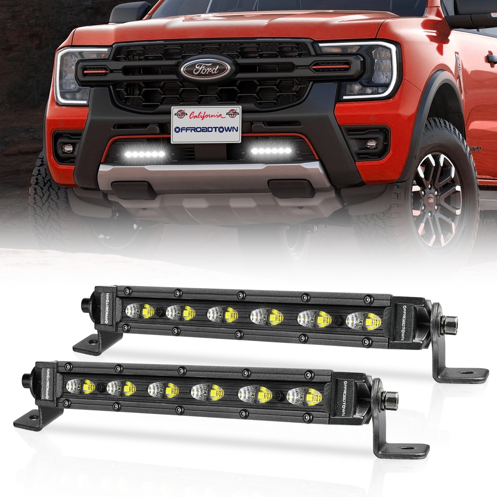 6 Inch LED Light Bar, OFFROADTOWN 2PCS 60W Single Row Light Bar Flood Beam LED Pods Black Series Work Light Off Road Driving Light LED Backup Light for Truck ATV SUV UTV SXS Motorcycle