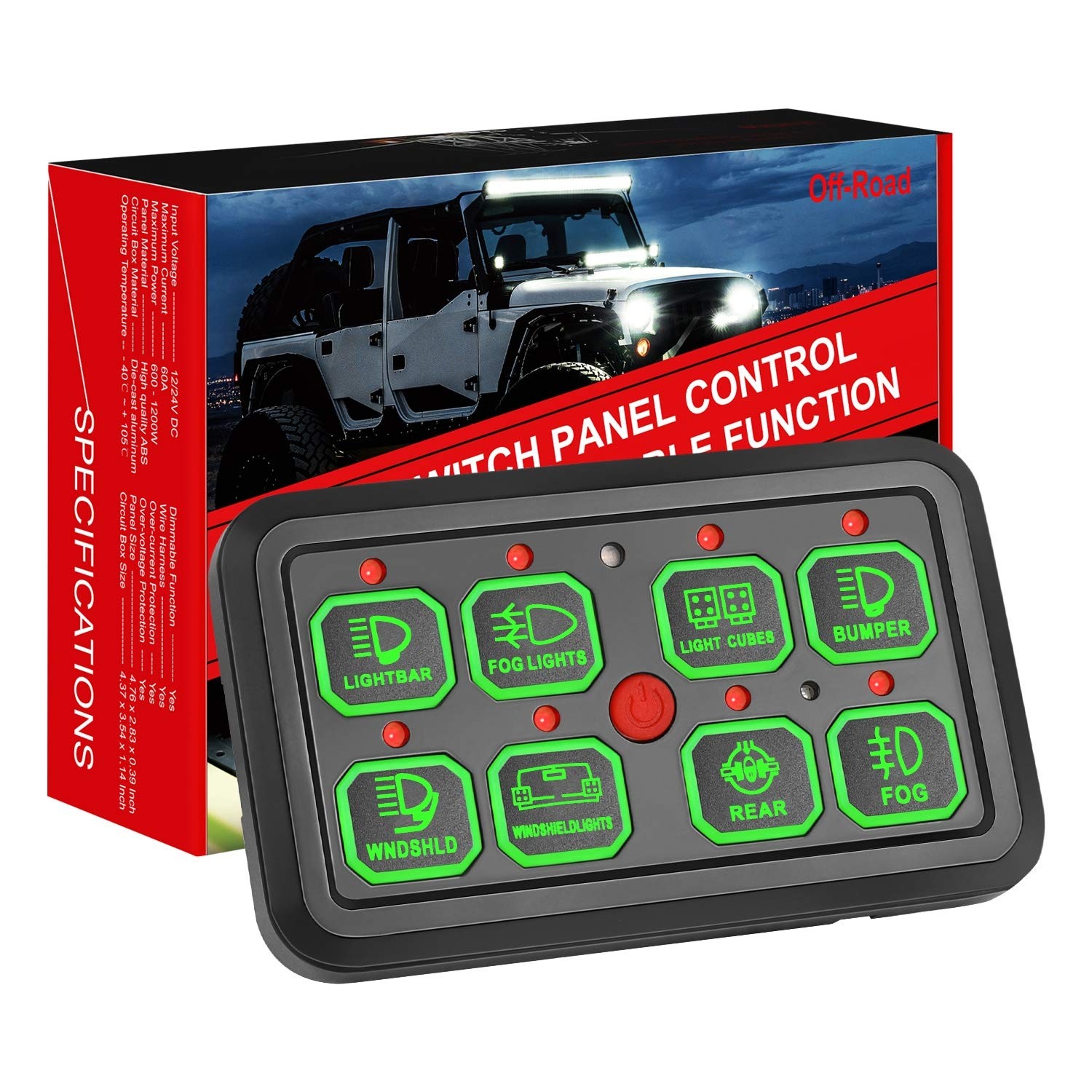 8 Gang Switch Panel Automatic Dimmable, OFFROADTOWN Universal 
