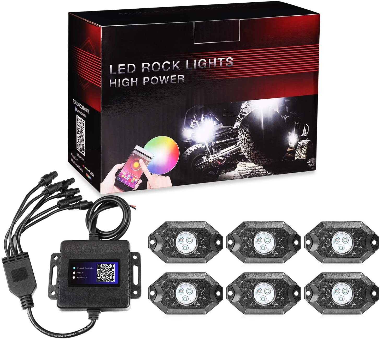 RGB Rock Light Kits, OFFROADTOWN RGB LED Rock Lights with 6 pods Lights Neon Trail Rig Lights Underglow Off Road Truck SUV UTV ATV Boat 
