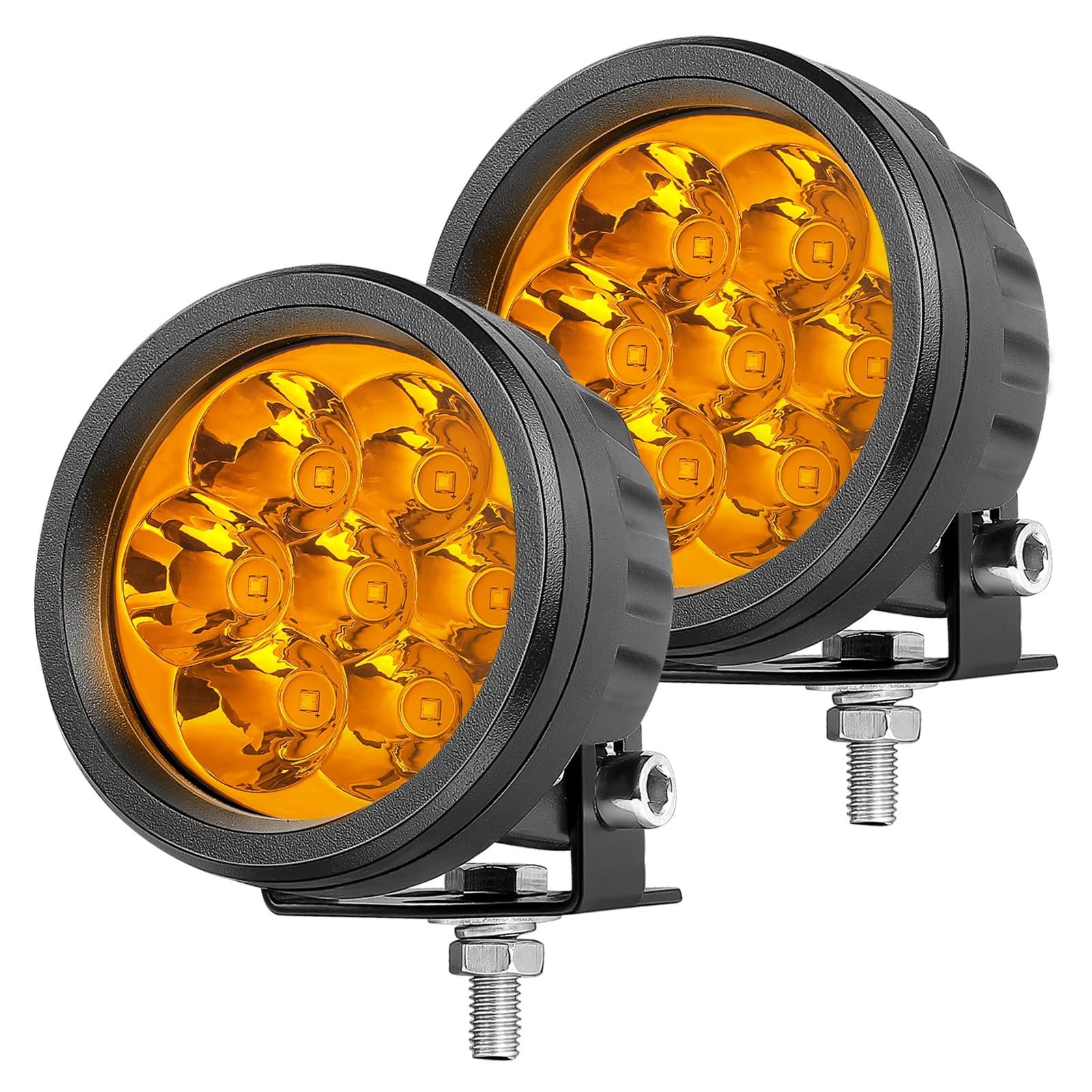 OFFROADTOWN 3.5Inch 80W Amber Round LED Lights 2PCS Offroad Driving Lights LED Fog Light LED Pods Light Round LED Work Lights for Truck Pickup SUV ATV UTV Boat 4x4 Car Motorcycle 