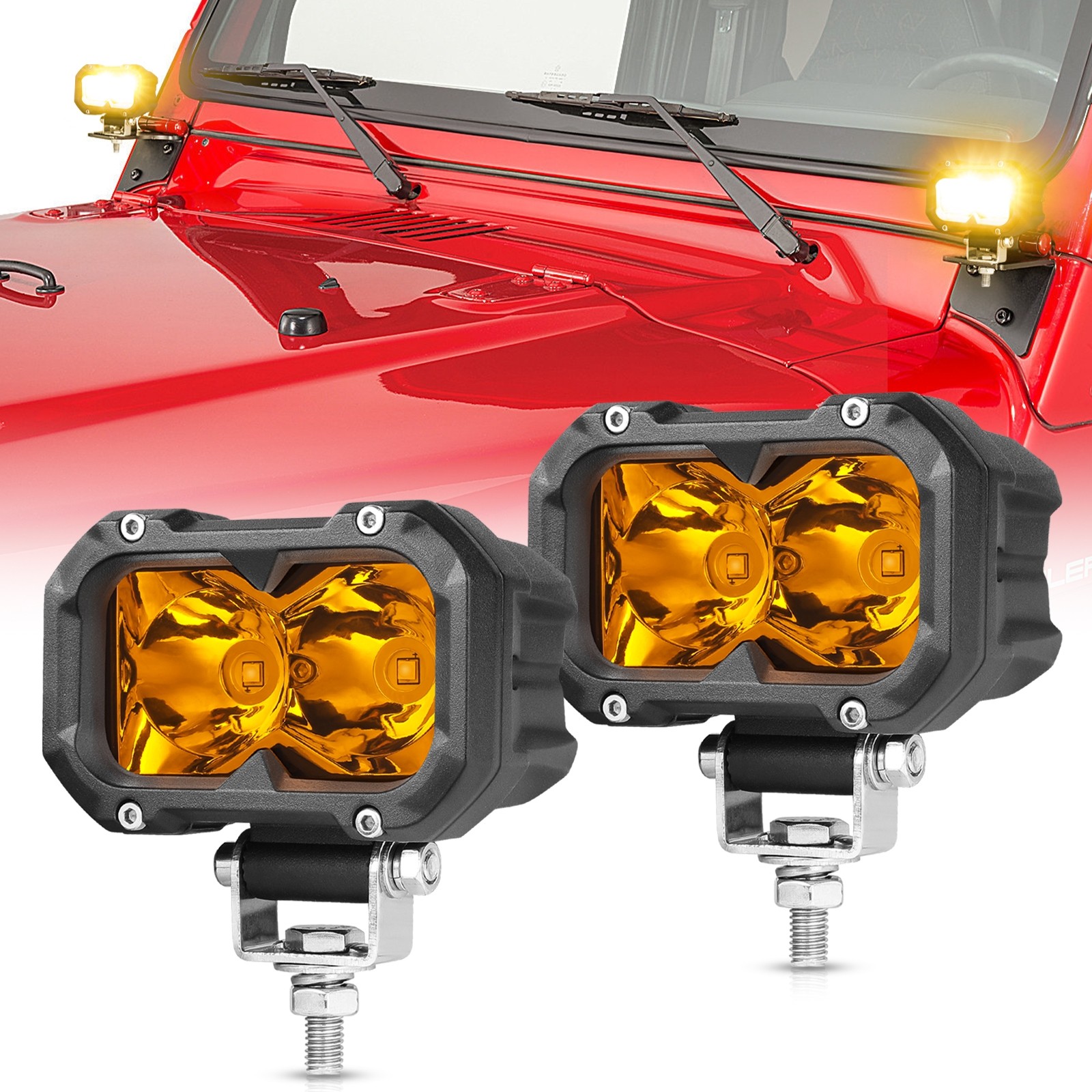  OFFROADTOWN Amber LED Pods, 40W 2PCS 4 Inch LED Pod Lights Spot Beam LED Driving Fog Lights Off Road Lights Bumper Lights Waterproof LED Ditch Light Yellow Fog Lights for Trucks ATV UTV Off Road Boat 