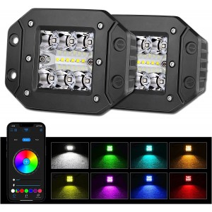 RGBW Flush Mount LED Lights, OFFROADTOWN 5inch 60W LED Driving Lights RGBW LED Work Light Flush LED Light Bar Super Bright Fog Lights Off Road Lights for Truck UTV ATV SUV Boat 4x4 Car