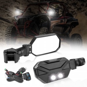  UTV Side View Mirrors, OFFROADTOWN UTV Mirrors for all pro fit cage w/Aluminum Housing Compatible with Polaris Ranger 570 500 900 1000 XP 2015-2021, Can-Am Defender, Can-Am Maverick Trail 