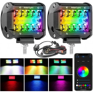 Nibright 4 Inch RGB LED Light Bar 200+ Chasing Modes APP Control LED Pod Lights for Truck ATV UTV SUV Off Road Motorcycle Boat