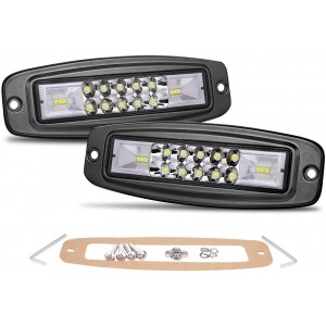 Flush Mount LED Lights, OFFROADTOWN 2Pcs 7'' 96W LED Pods Flush Driving lights Spot Flood Combo LED Work Light Bar Super Bright Fog Lights for Truck Jeep utv 4x4 Boat Grill Mount 