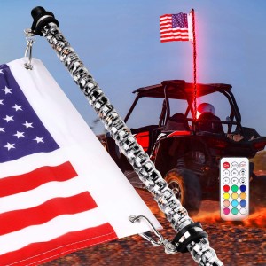 LED Whip Light with Flag, OFFROADTOWN 5FT Spiral RGB Chase Light RF Remote Controlled LED RGB Whip Lights Pole 360° Twisted Antenna Light With Dancing Light for Off- Road ATV UTV RZR Jeep Trucks Dune 