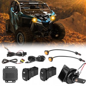 UTV Turn Signal Kit, OFFROADTOWN Universal Street Legal Kit With Toggle Switch and Horn Kit Amber LED Emergency Light for UTV Pioneer RZR Can-Am Polaris Kawasaki 
