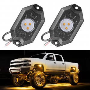 Rock Light Kits, OFFROADTOWN Amber LED Rock Lights Kits with 2 Pods Yellow Waterproof LED Neon Underglow Light for Car Truck ATV UTV SUV Offroad Boat Underbody Glow Trail Rig Lamp 
